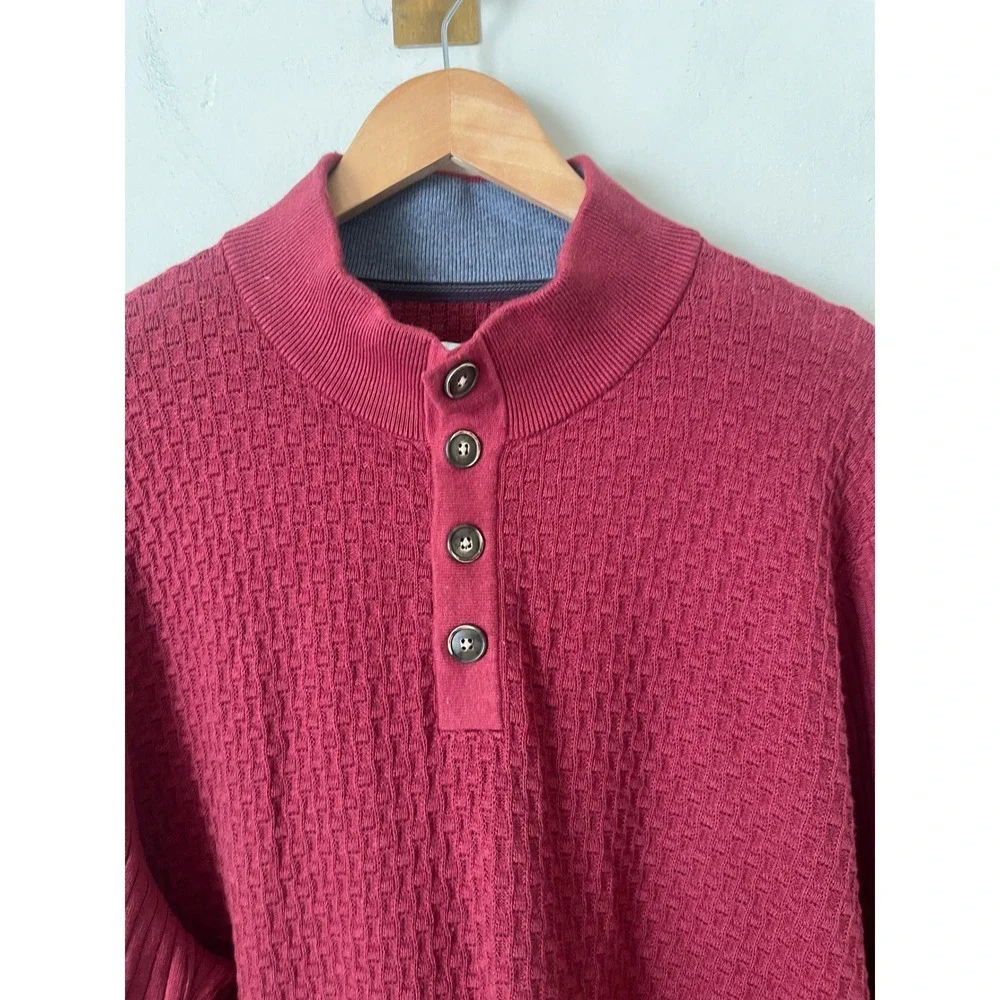 Tommy Bahama Mens Large Burgundy Red Mock Neck Button Sweater  Preppy academia